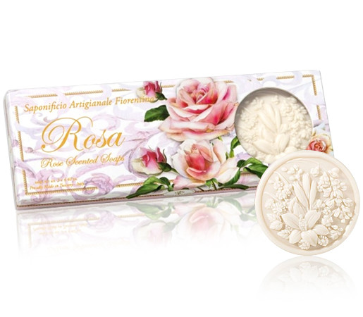 Комплект тоалетни натурални сапуни Saponificio Artigianale Fiorentino Rosa - роза 3 х 125 гр.