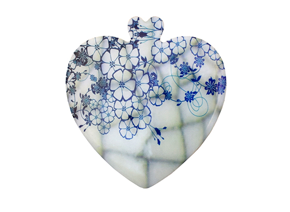 MAGNUM Огледало инокс сърце със сини цветя